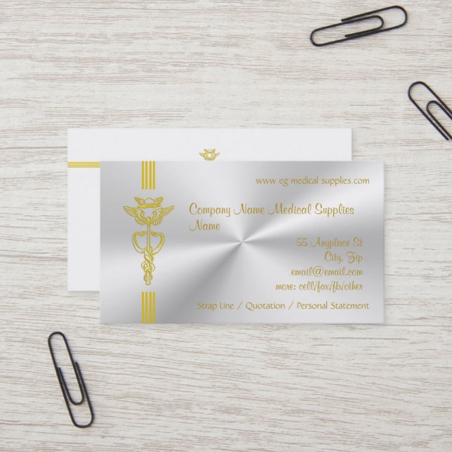 Medical Supplies with Caduceus - clean design Business Card (Front/Back In Situ)