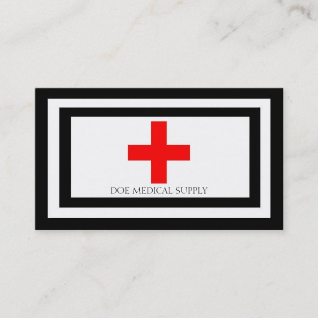 Medical Supply Cross Red B/W Business Card (Front)