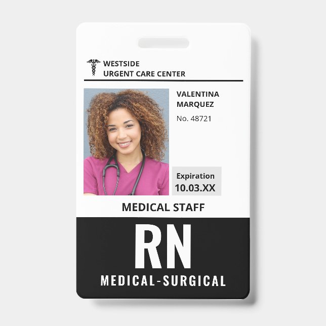 Medical Surgical Nurse RN ID Photo Logo Badge (Front)