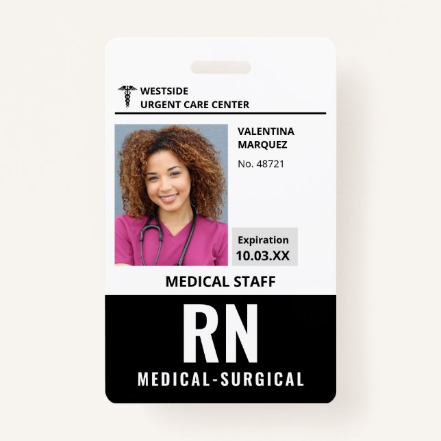 Medical Surgical Nurse RN ID Photo Logo Badge ID Badge (Front)