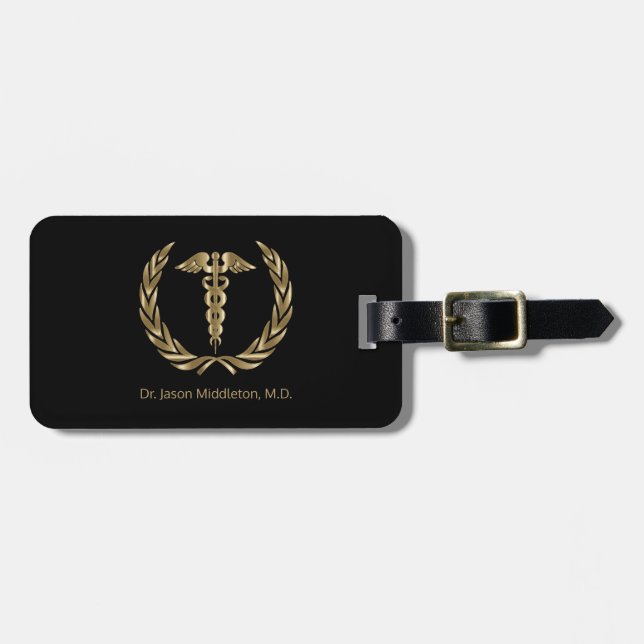 Medical Symbol - Black and Gold Luggage Tag (Front Horizontal)
