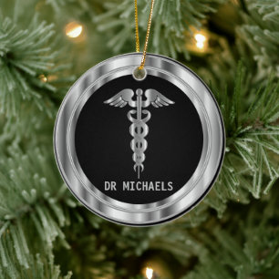  Medical Symbol 👨‍⚕️ - Black and Silver Ceramic Tree Decoration