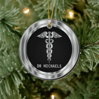Medical Symbol 👨⚕️ - Black and Silver Ceramic Tree Decoration