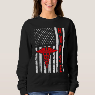 Medical Symbol Caduceus American Flag Vintage Nurs Sweatshirt