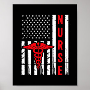 Medical Symbol Caduceus American Flag Vintage Poster