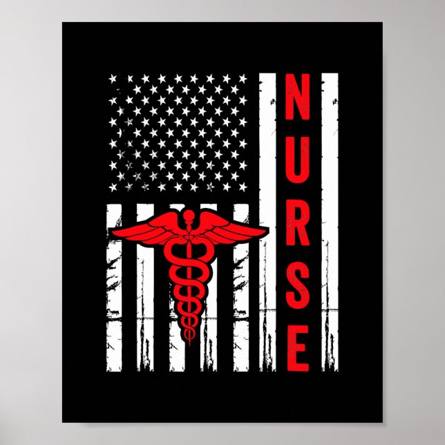 Medical Symbol Caduceus American Flag Vintage Poster (Front)