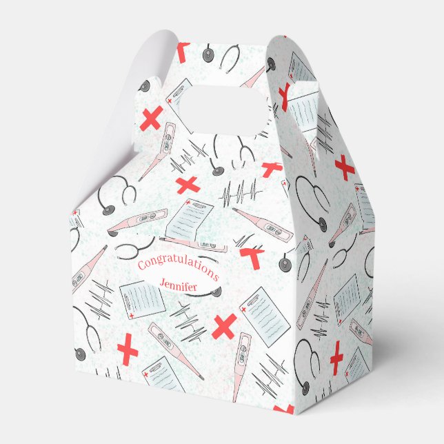 Medical Symbols Red White Black Favour Box (Front Side)
