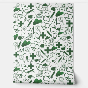Medical Theme green Peel Stick Healthcare Decor Wallpaper