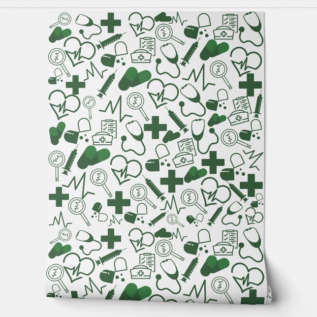 Medical Theme green Peel Stick Healthcare Decor Wallpaper (Unrolling)
