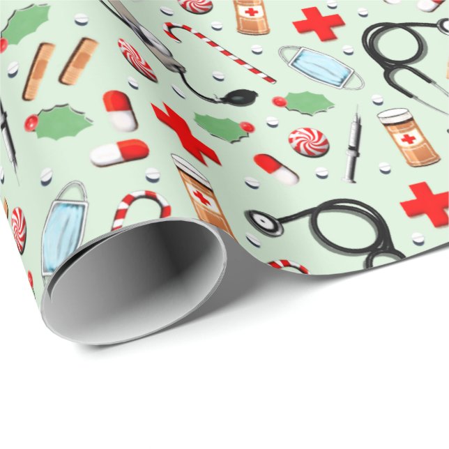 Medical Themed Christmas Wrapping Paper (Roll Corner)
