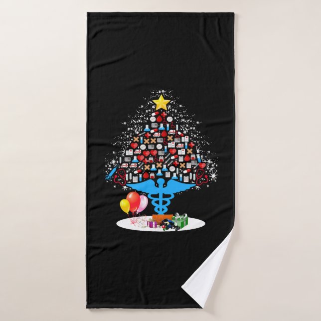 Medical Tools Christmas Tree Funny Nurse Christmas Bath Towel (Bath Towel)
