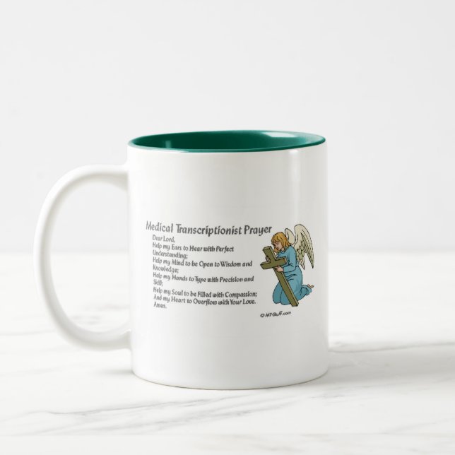 Medical Transcription Prayer Two-Tone Coffee Mug (Left)