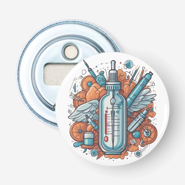 Medical Vial Art – Syringe & Pill Bottle Wings  Bottle Opener (Front)