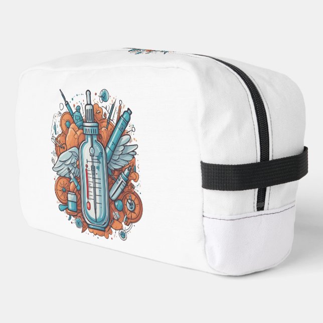 Medical Vial Art – Syringe & Pill Bottle Wings  Dopp Kit (Left Corner)