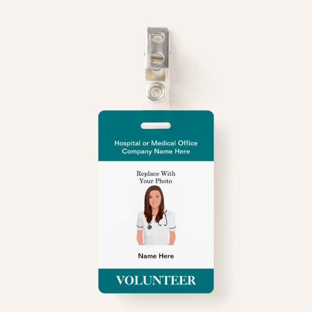 Medical Volunteer Hospital Photo ID Badges (Front with Clip)