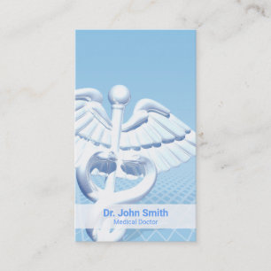 Medical White 3D Caduceus Blue Design Business Card