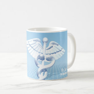 Medical White 3D Caduceus Blue Design Coffee Mug
