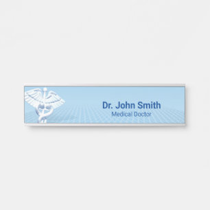 Medical White 3D Caduceus Blue Design Door Sign