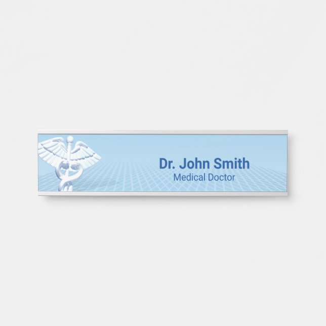 Medical White 3D Caduceus Blue Design Door Sign (Front)