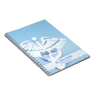 Medical White 3D Caduceus Blue Design Notebook