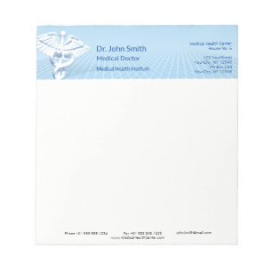 Medical White 3D Caduceus Blue Design Notepad