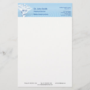 Medical White 3D Caduceus Blue Design Stationery