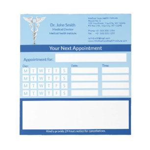 Medical White Caduceus Dental Appointment Notepad