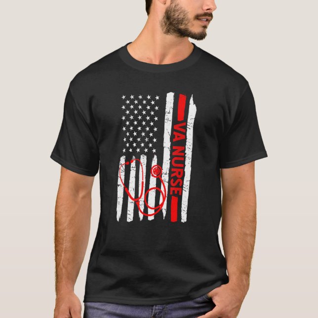 Medical Worker American Flag Va Nurse T-Shirt (Front)