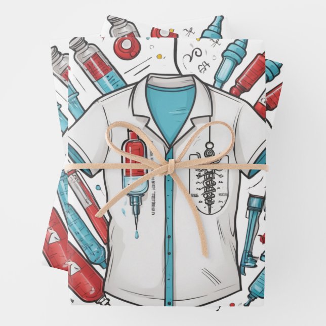 Medical Wrapping Paper – Syringe & Vial Art (In situ)