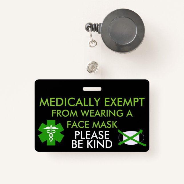 Medically Exempt From Face Masks Badge ID Badge (Front with Retractable)