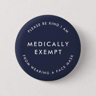 Medically Exempt from Wearing a Face Mask Navy 6 Cm Round Badge
