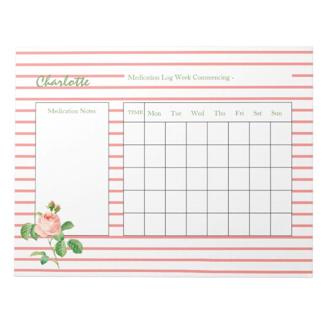 Medication Log Personalised Notepad (Front)
