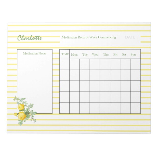 Medication Log Sheets Personalised Notepad (Front)