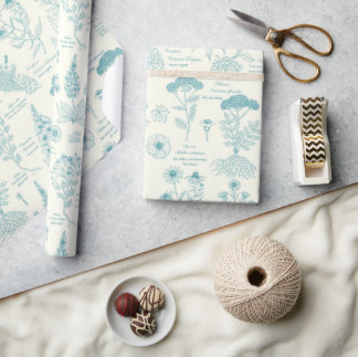 Medicinal Garden Herbarium in blue and off white Wrapping Paper