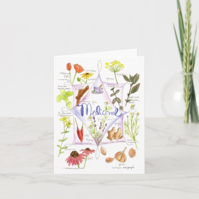 Medicinal Herbs Echinacea Poppy Garlic Notecard (Front)