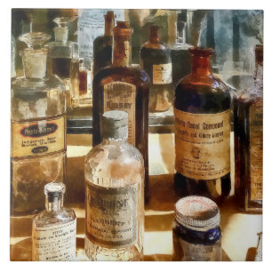 Medicine Bottles in Glass Case Tile
