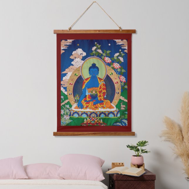 Medicine Buddha Tibetan Buddhist Thangka Art Hanging Tapestry (Bedroom)