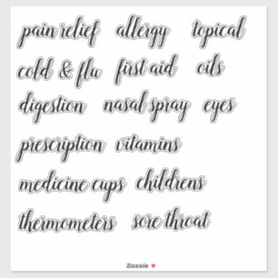 Medicine Cabinet Organisation Script Label Sticker
