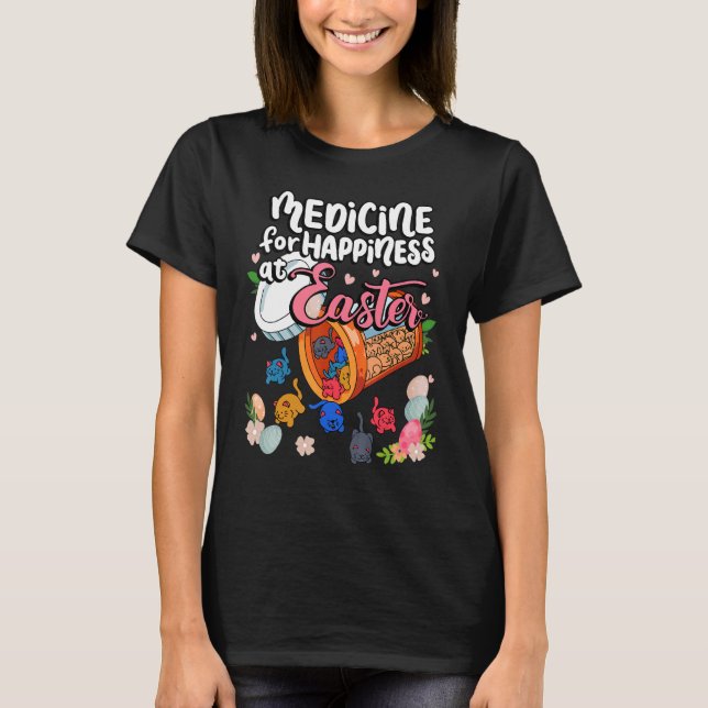 Medicine For Happiness At Easter Clowder of Cats H T-Shirt (Front)