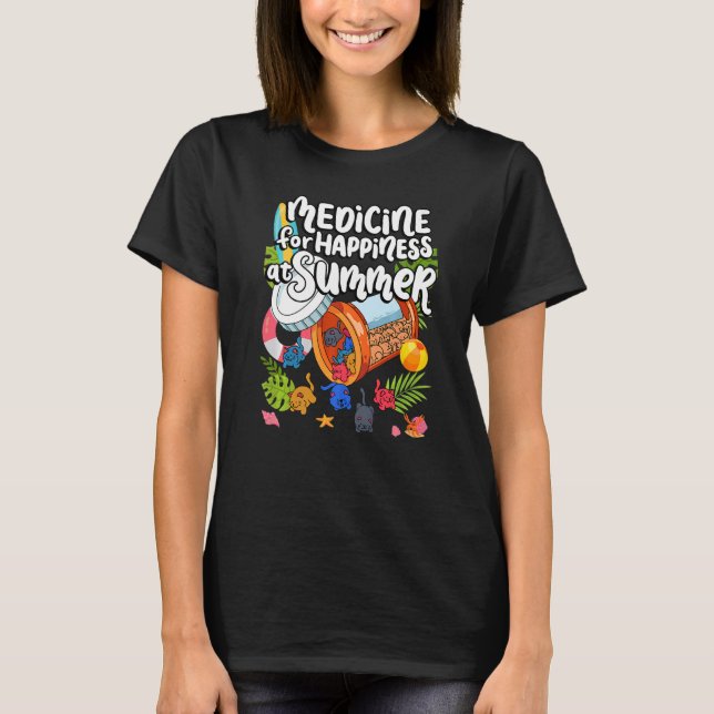 Medicine For Happiness At Summer Cat Gummies Eater T-Shirt (Front)