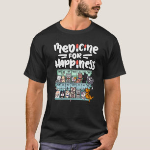 medicine for happiness pill box animals cat breeds T-Shirt