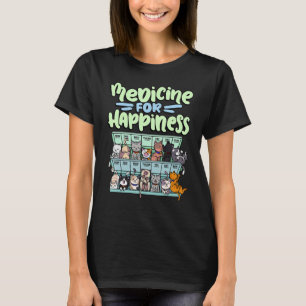 medicine for happiness pill box animals cat breeds T-Shirt