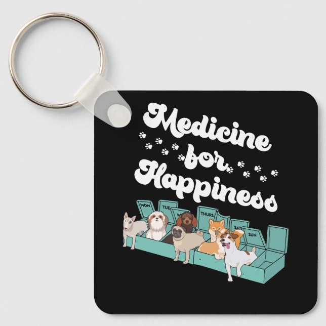 Medicine For Happiness Pill Box Animals Dog Breeds Key Ring (Front)