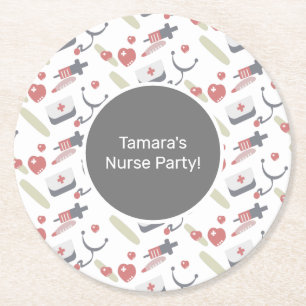 Medicine Graduation Party Nurse Practioner Pattern Round Paper Coaster