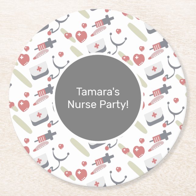Medicine Graduation Party Nurse Practioner Pattern Round Paper Coaster (Front)
