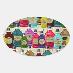 Medicine Man Magic Potion Apothecary Tonic Bottles Oval Sticker