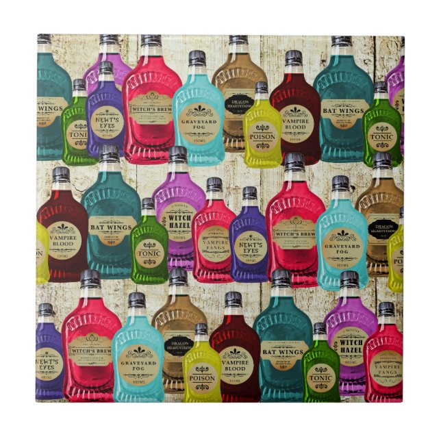 Medicine Man Magic Potion Apothecary Tonic Bottles Tile (Front)