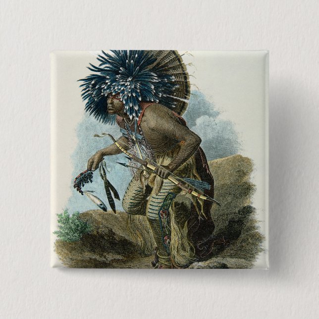 Medicine man of the Mandan tribe in the costume of 15 Cm Square Badge (Front)