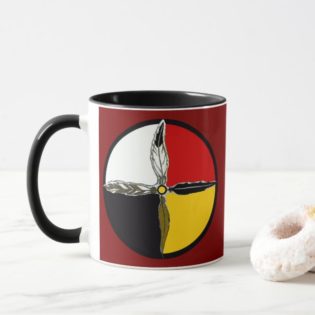 Medicine Wheel Cross Native American Coffee Mug (With Donut)