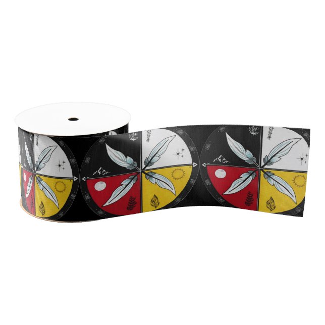 Medicine Wheel Mandala Round Indigenous Grosgrain Ribbon (Spool)